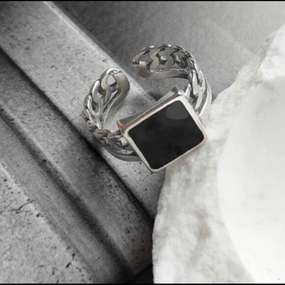 Insta Black Sterling Silver Chain Ring - Picture 1 of 6